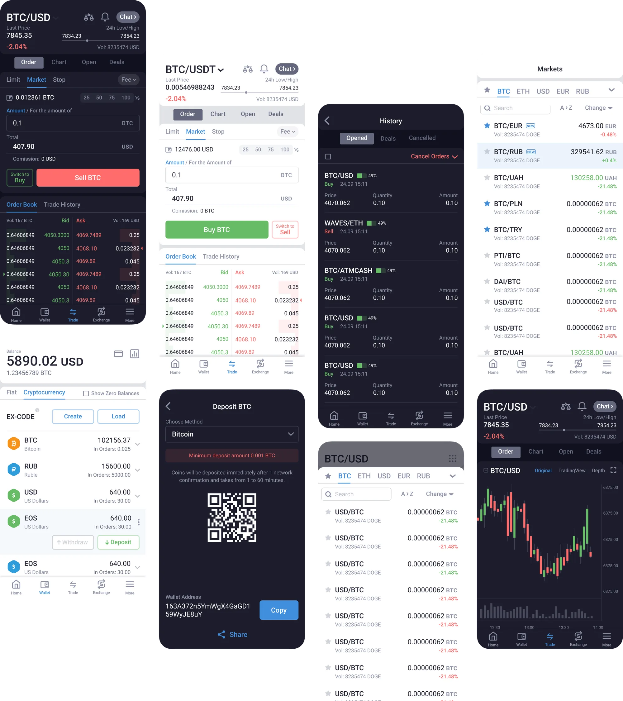 EXMO — mobile screens