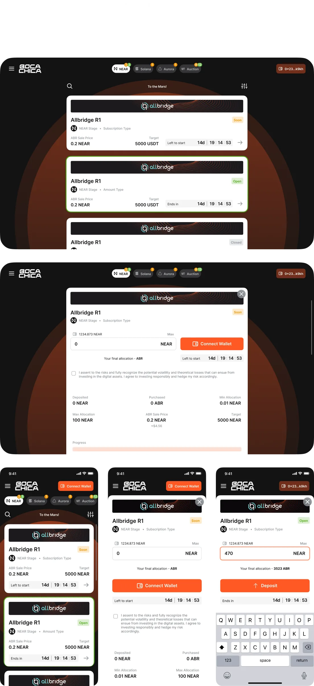 NEAR sales screens