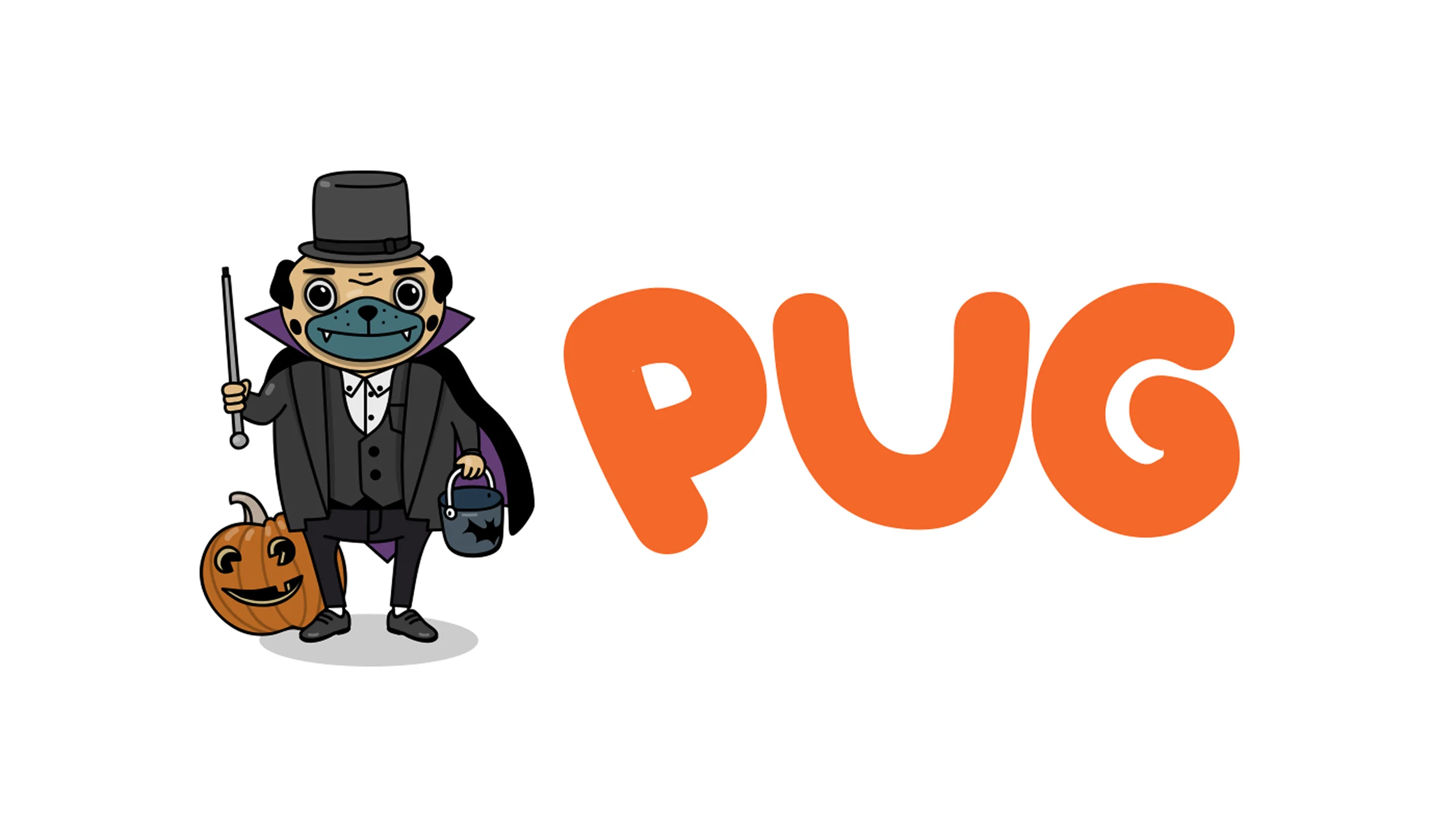 Pug character with PUG lettering