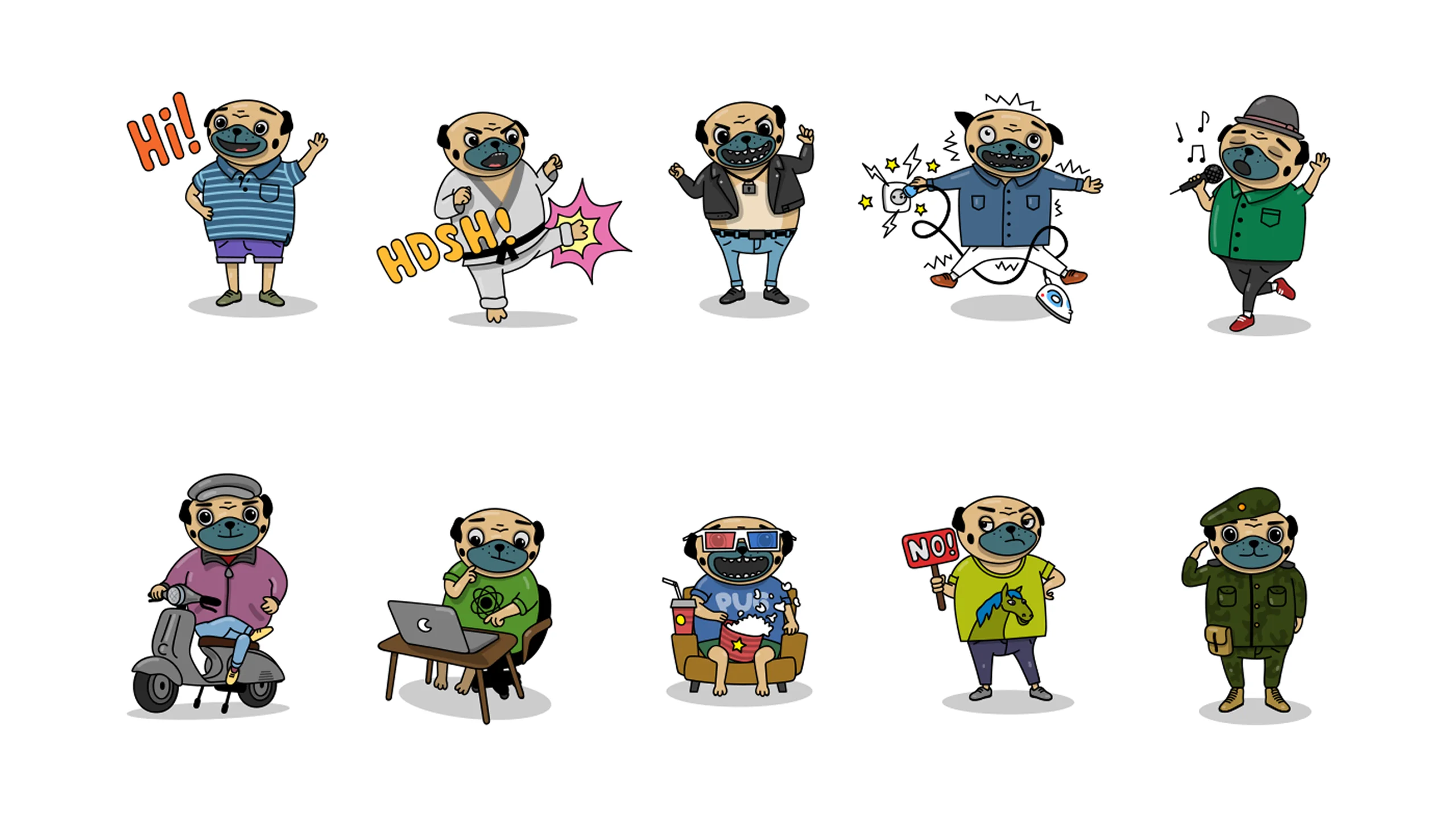 Pug stickers, row 2