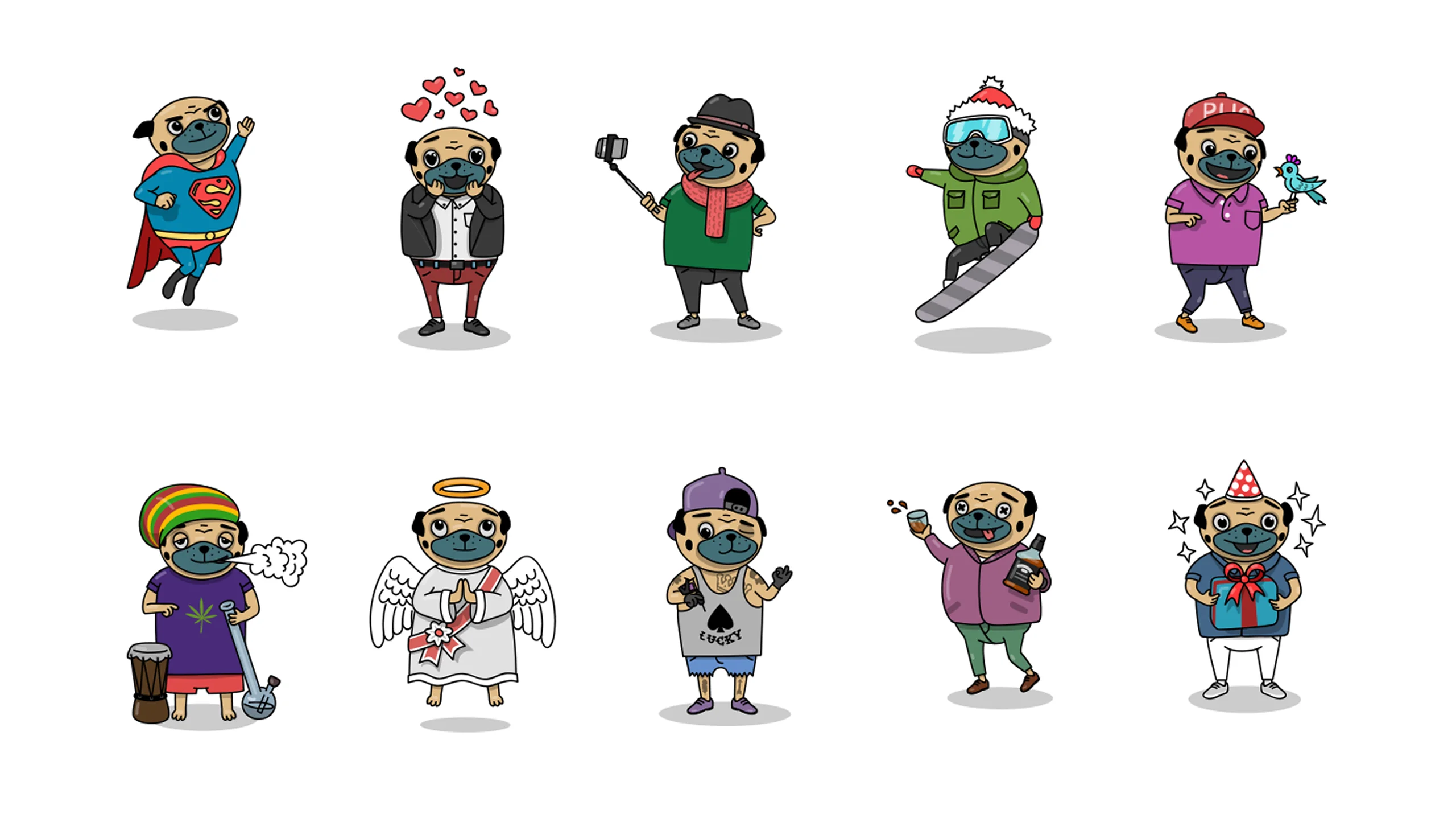 Pug stickers, row 3