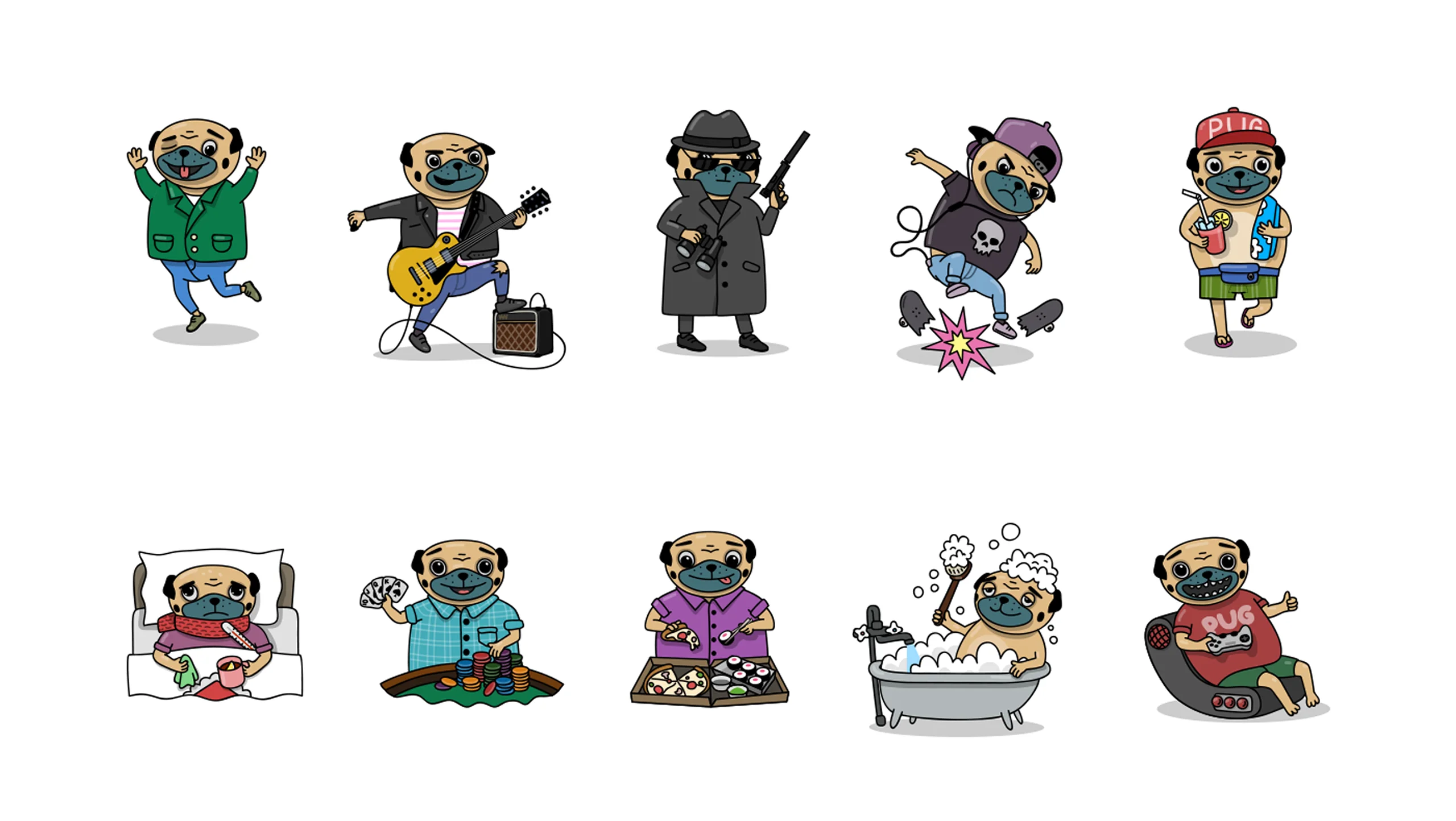 Pug stickers, row 4